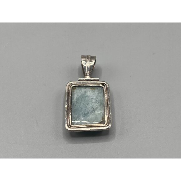 Sterling Silver Pendant Rectangle Aqua Stone 925 Jewelry - Picture 7 of 8
